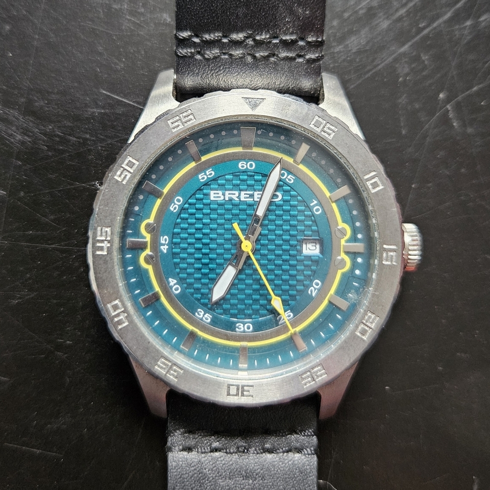 Breed Black and Silver Mechanic Watch with Blue Dial And Leather Band